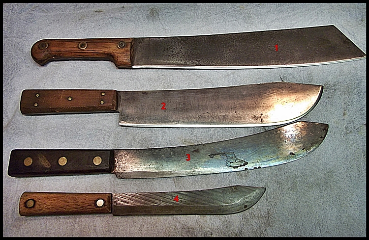 Set as I got them in the mail. Top knife was an old cane knife and weighed 6 pounds !