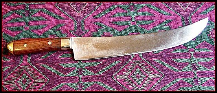 Double brass, 12" x 2.5" scimitar Boning Knife