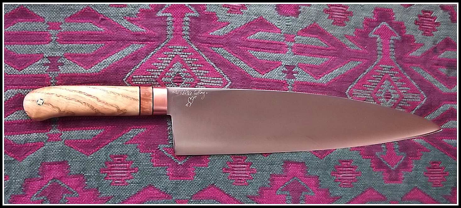 12" x 2.5" kitchen knife w/ Ash wood handle