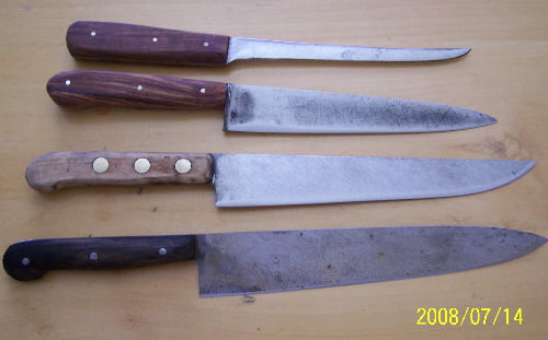  Handles sanded but steel blades not yet sharpened or polished. 