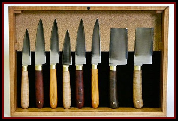 Steak Knife set, mixed woods, sizes and design.