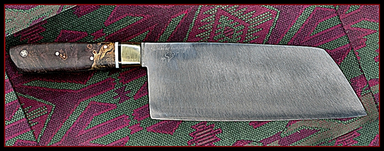 3" x 8" Cleaver, Stabilized Dyed Maple, b/w spacers, Asain style handle.