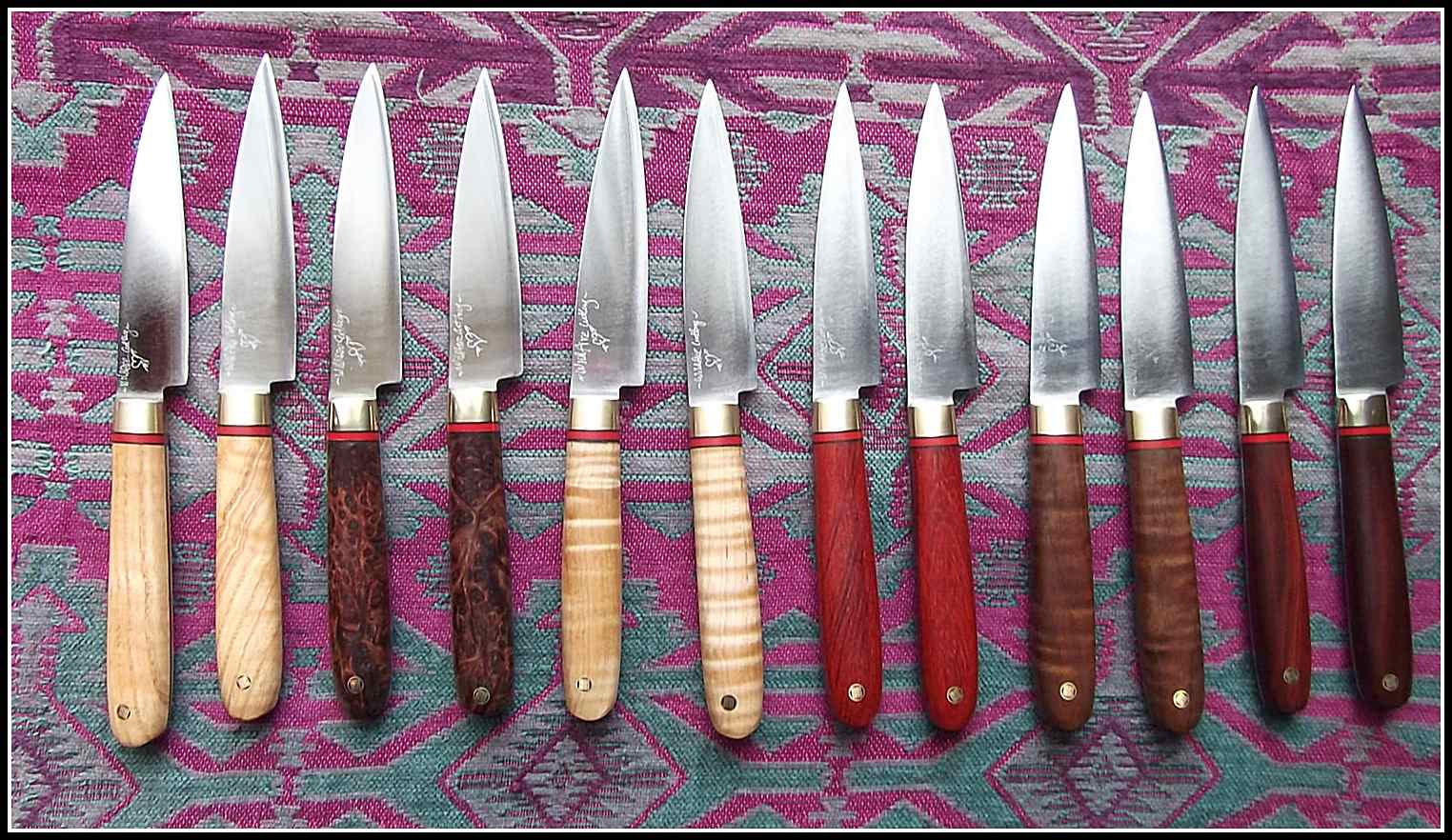 Two - six piece Steak Knife Sets, featuring two knives per wood species