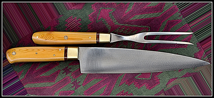 Yew wood carving set w/ double bolster spacers