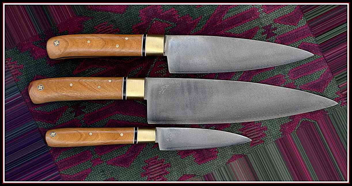 3 piece matching set - Madrone wood handle with bolster spacers