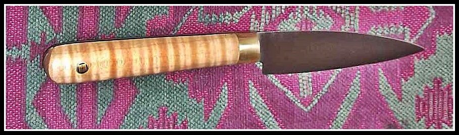 4" steak knife with Tiger Stripe, Sugar Maple wood handle